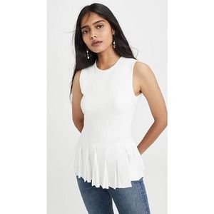 Theory Pleated Peplum Sleeveless Sweater, Eggshell